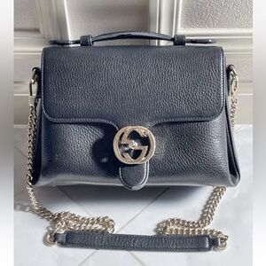 Gucci Black Leather Crossbody Bag with Silver Chain